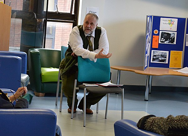 Stephen Roberts answering questions after giving a lecture on Victorian Birmingham